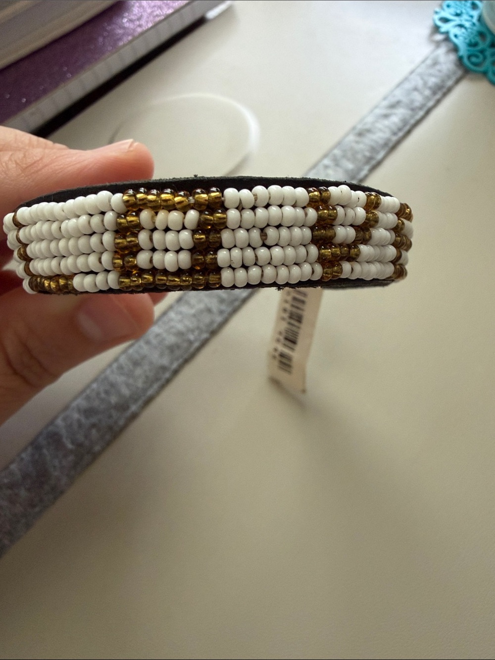 NWT Love Is Project Handmade Beaded LOVE Bracelet White Gold